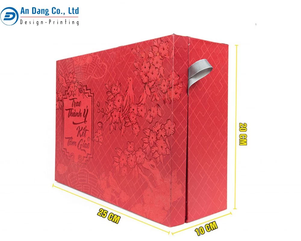 Kích thước in vỏ hộp quà Tết là 25x20x10cm