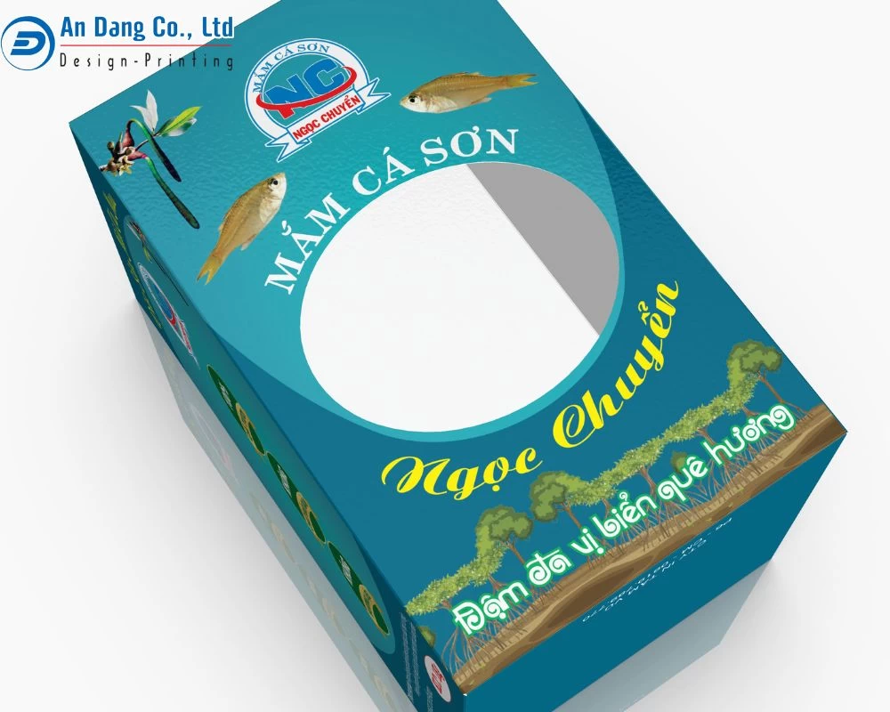 Mẫu hộp giấy màu xanh với phần cửa sổ độc đáo