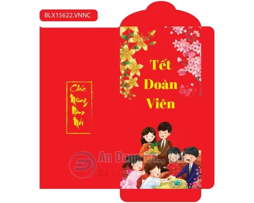 Hình bao lì xì màu đỏ có cảnh gia đình đoàn viên