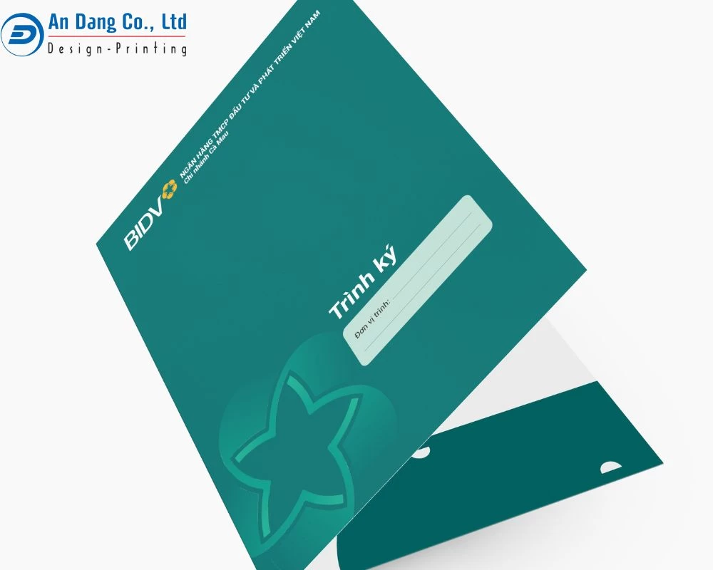Mẫu folder bìa kẹp hồ sơ của ngân hàng BIDV với gam màu xanh đặc trưng