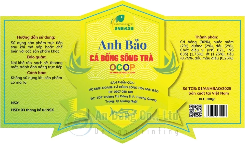 Mẫu ấn phẩm in nhãn mác chai lọ cho lọ đựng thực phẩm cá bống