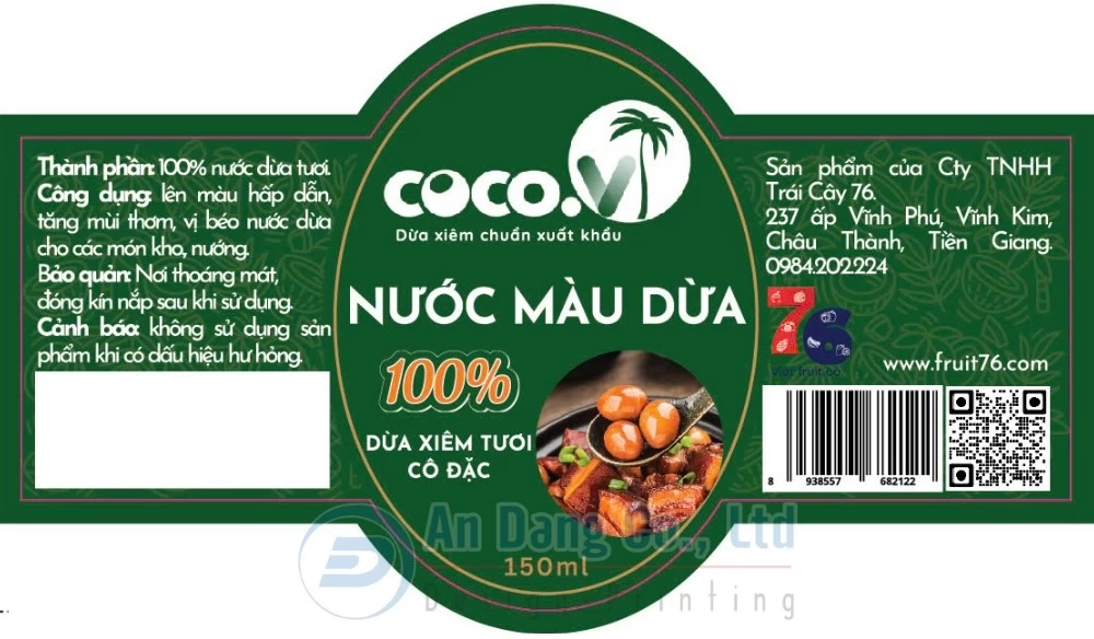 Mẫu ấn phẩm in tem dán chai nhựa cho sản phẩm nước màu dừa