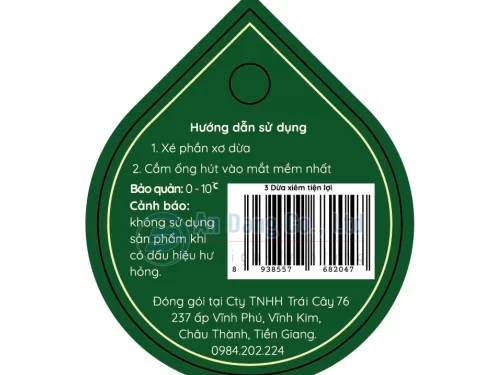Mẫu in tem phụ cho sản phẩm dừa xiêm do Xưởng In An Đăng thiết kế