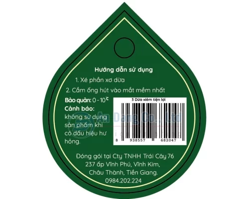 Mẫu in tem phụ cho sản phẩm dừa xiêm do Xưởng In An Đăng thiết kế