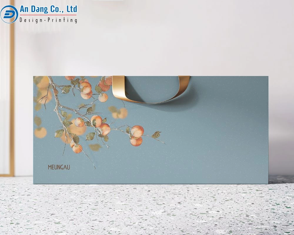 Mẫu túi đựng quà Tết khổ ngang màu xanh dương nhạt với thiết kế đơn giản