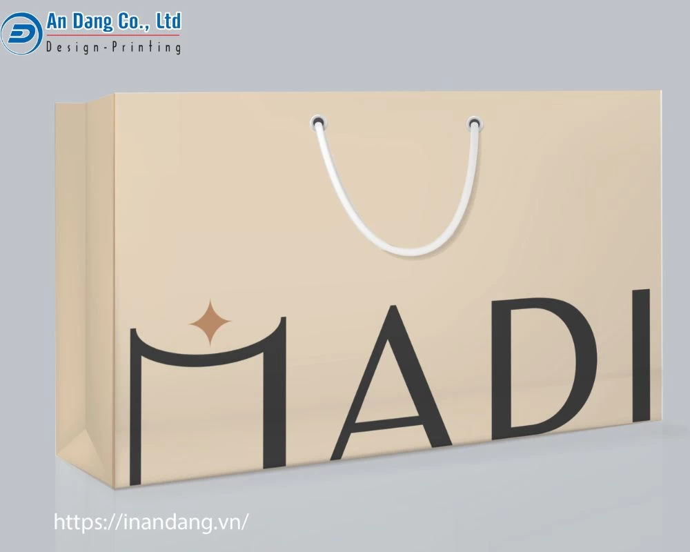 Mẫu túi giấy cao cấp cỡ lớn, màu kem và logo lớn ấn tượng