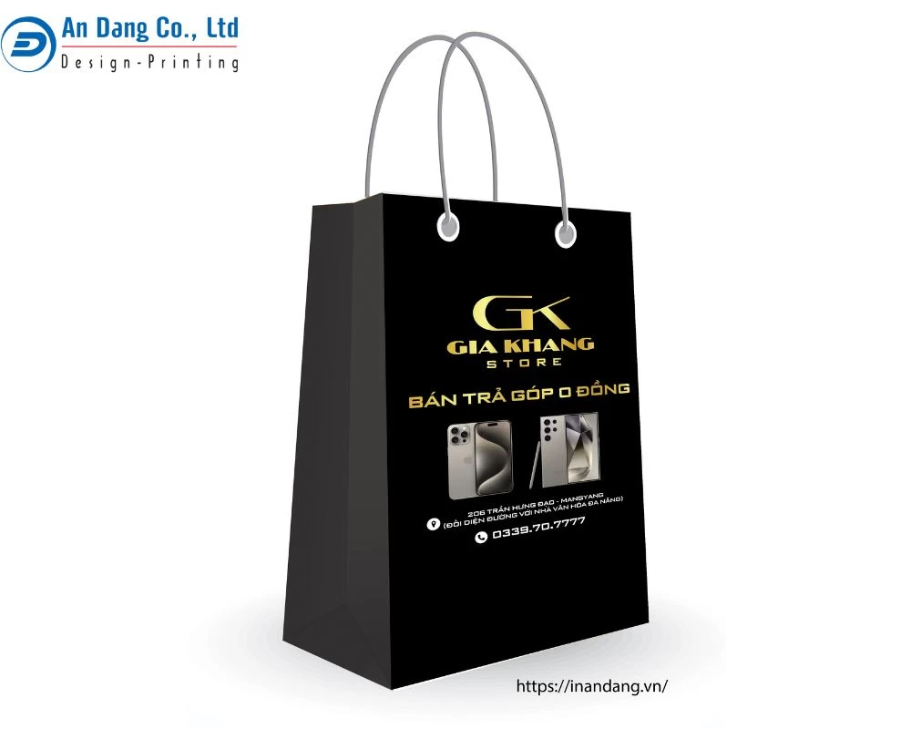 Mẫu túi giấy cao cấp của doanh nghiệp cung cấp điện thoại màu đen