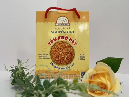 Mẫu hộp giấy có quai xách đựng tôm khô đất