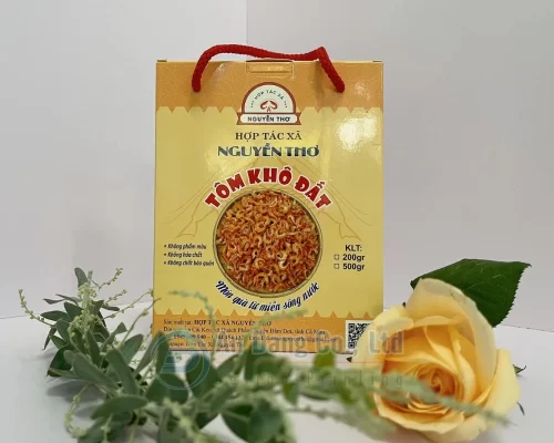 Mẫu hộp giấy có quai xách đựng tôm khô đất