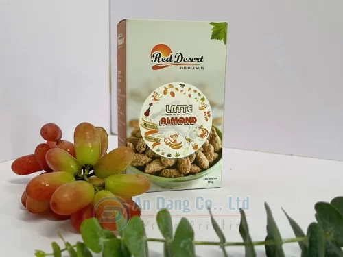 Mẫu hộp giấy đựng hạt hạnh nhân vị cafe latte