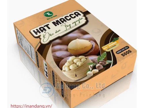 Mẫu hộp giấy đựng hạt macca đặc sản Tây Nguyên
