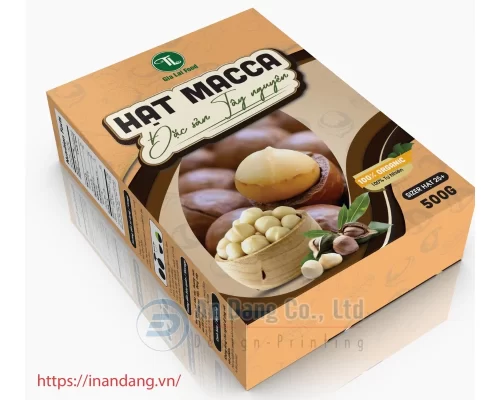 Mẫu hộp giấy đựng hạt macca đặc sản Tây Nguyên