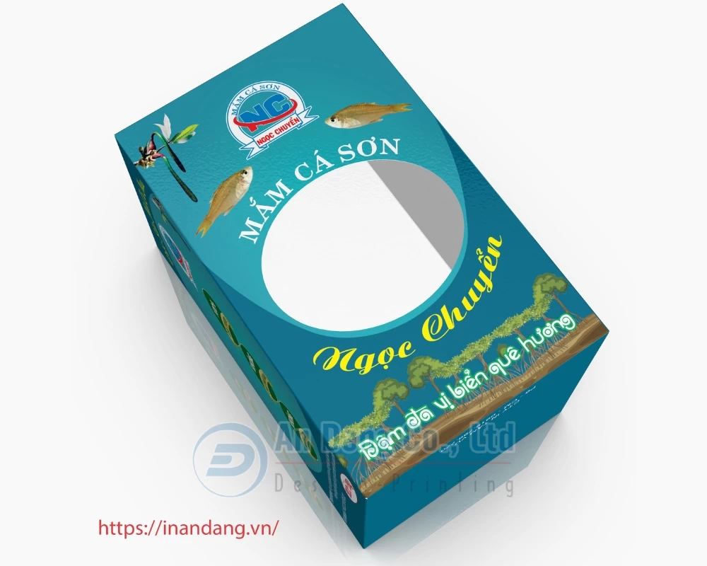Mẫu hộp giấy đựng thực phẩm mắm cá sơn