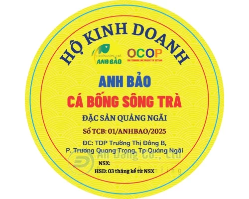 Mẫu tem dán sản phẩm cá bống sông Trà