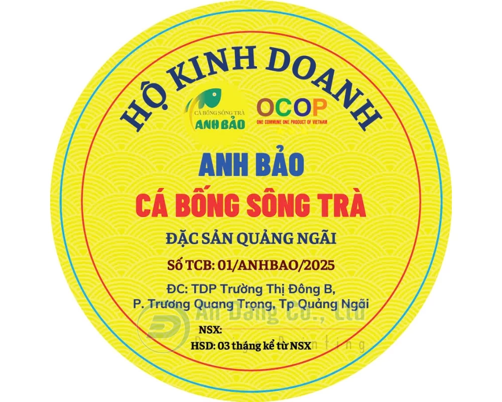 Mẫu tem dán sản phẩm cá bống sông Trà