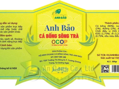 Mẫu tem nhãn chính cho sản phẩm cá bống sông Trà do In An Đăng thiết kế