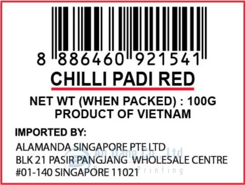 Mẫu tem nhãn phụ cho sản phẩm ớt đỏ xuất khẩu do In An Đăng thiết kế