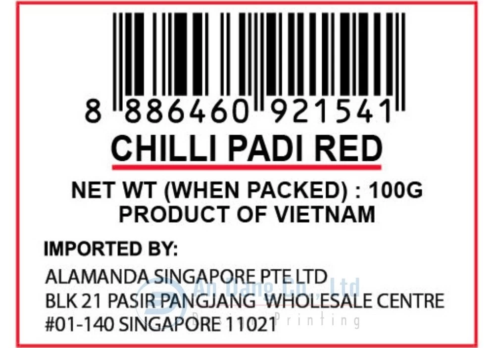 Mẫu tem nhãn phụ cho sản phẩm ớt đỏ xuất khẩu do In An Đăng thiết kế