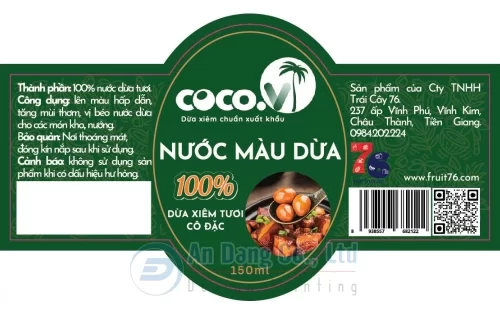 Mẫu tem nhãn chính cho sản phẩm nước màu dừa