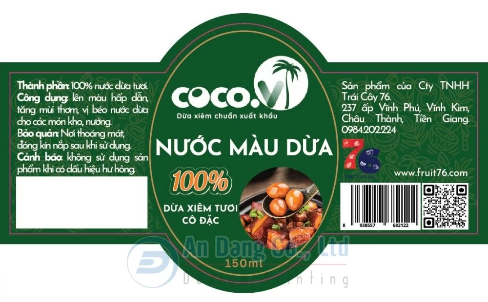 Mẫu tem nhãn chính cho sản phẩm nước màu dừa