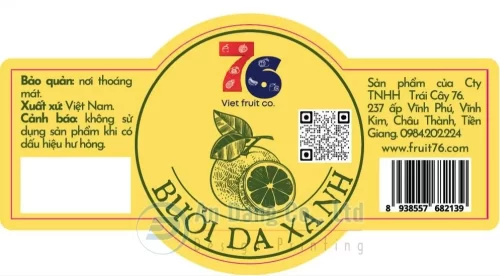 Mẫu tem nhãn chính cho sản phẩm bưởi da xanh