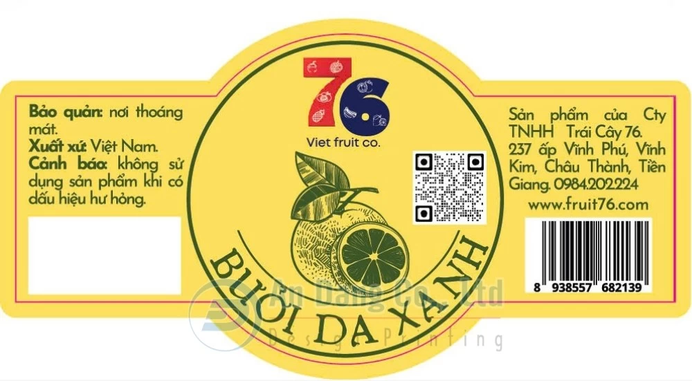 Mẫu tem nhãn chính cho sản phẩm bưởi da xanh