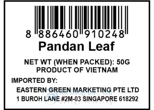 Mẫu tem nhãn phụ cho sản phẩm lá dứa xuất khẩu