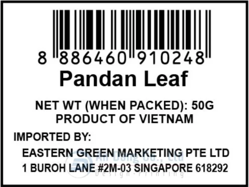 Mẫu tem nhãn phụ cho sản phẩm lá dứa xuất khẩu