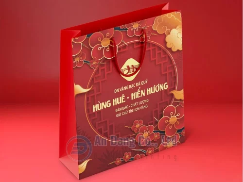 Mẫu in túi giấy theo yêu cầu cho doanh nghiệp vàng bạc đá quý Hùng Huê - Hiển Hương