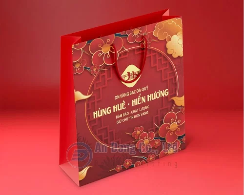 Mẫu in túi giấy theo yêu cầu cho doanh nghiệp vàng bạc đá quý Hùng Huê - Hiển Hương