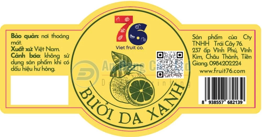 Mẫu tem dán trái bưởi da xanh