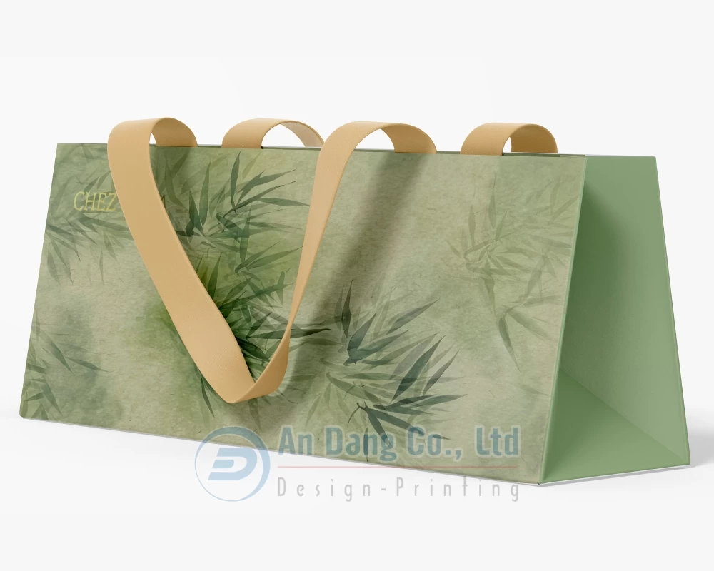 Mẫu túi giấy ngang tông xanh lá đầy trang nhã