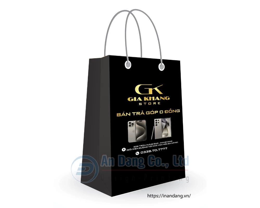 Mẫu túi giấy đựng sản phẩm cho cửa hàng điện thoại Gia Khang