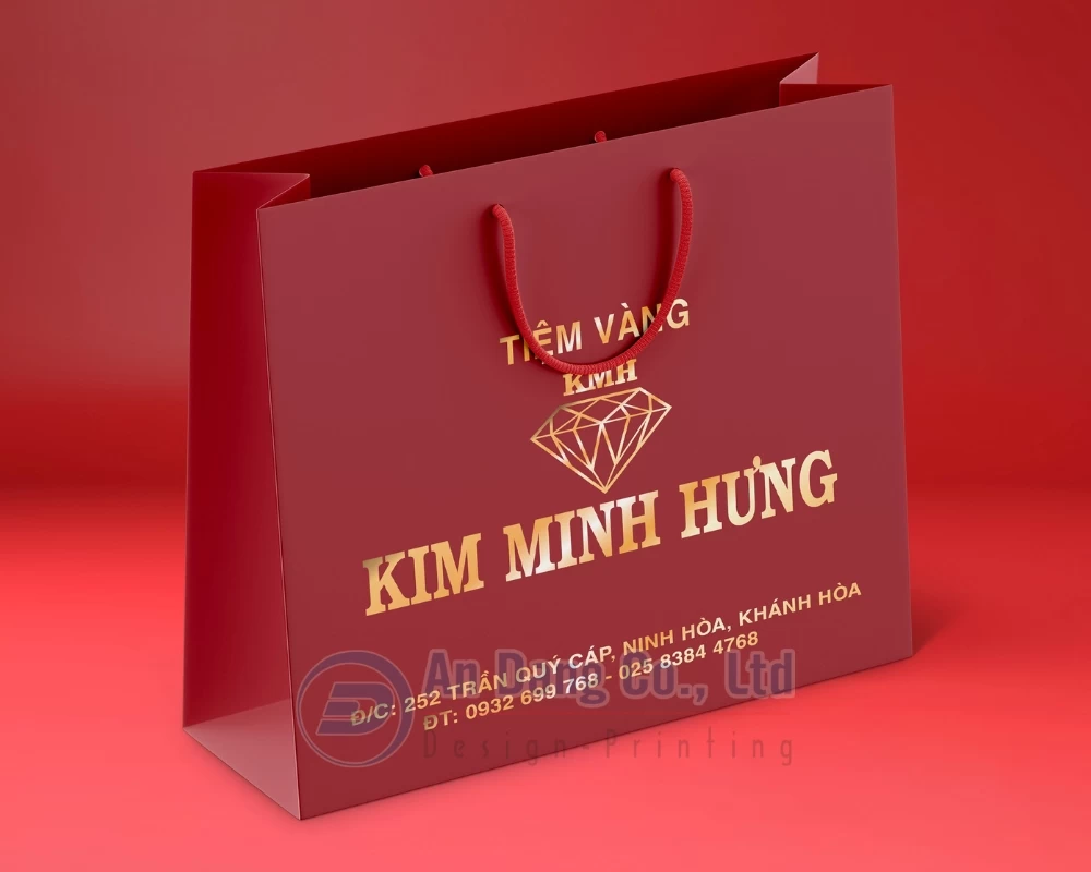 Mẫu túi giấy ép kim bắt mắt cho tiệm vàng Kim Minh Hưng