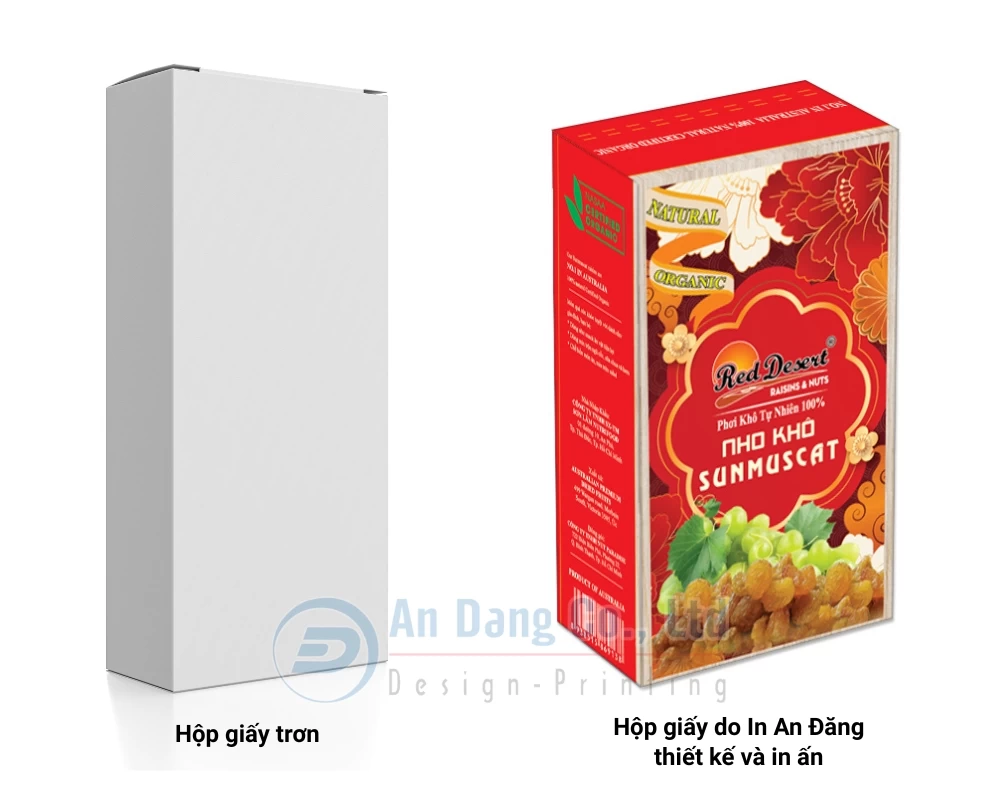 So sánh mẫu hộp giấy trơn và mẫu hộp giấy do Xưởng In An Đăng sản xuất