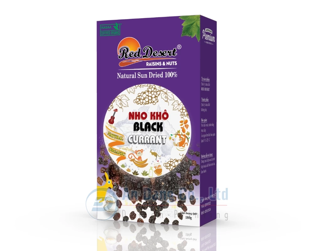 Mẫu thiết kế hộp giấy đựng thực phẩm nho khô phiên bản màu tím