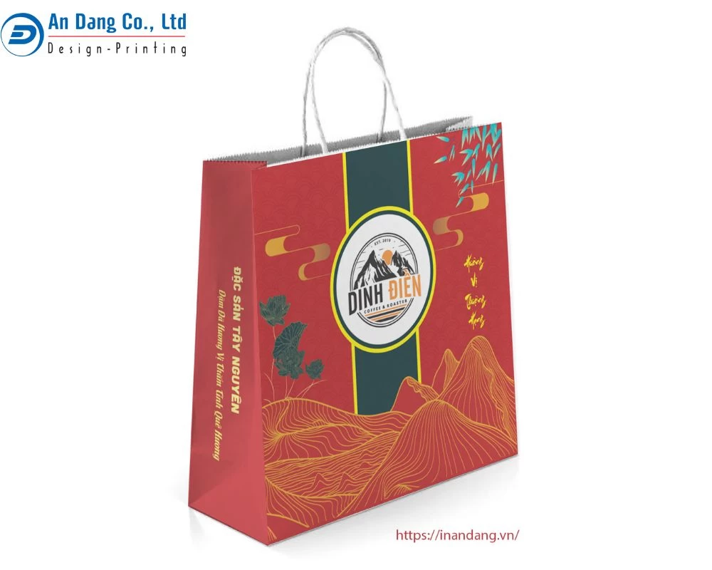 Mẫu túi giấy đựng các sản phẩm đặc sản của vùng đất Tây Nguyên với thiết kế những ngọn đồi ấn tượng