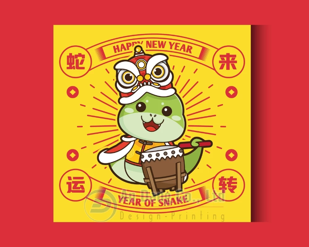 Mẫu bao lì xì có hình chibi rắn dễ thương kiểu 1