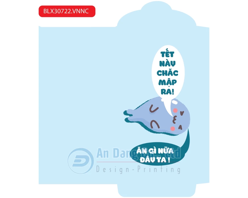 Mẫu bao lì xì cute với thông điệp hài hước “Tết này chắc mập ra! Ăn gì nữa đây ta!”