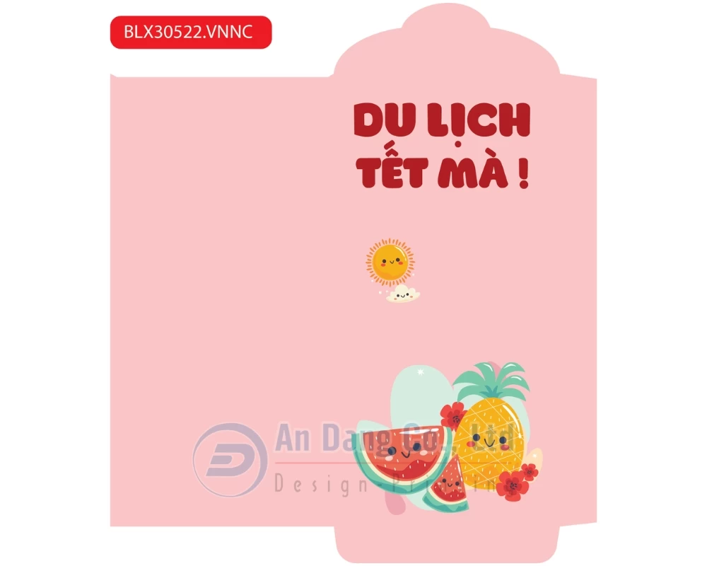Mẫu bao lì xì cute với hình vẽ trái cây dễ thương cùng nền hồng pastel tươi sáng