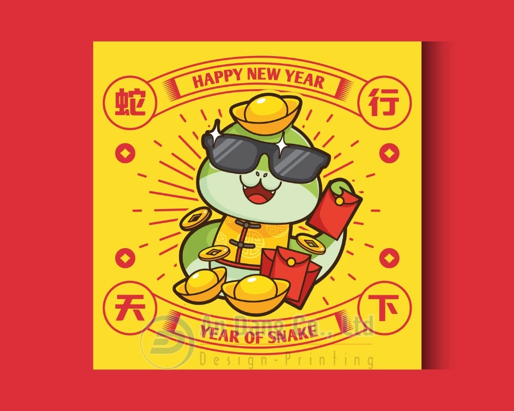 Mẫu bao lì xì có hình chibi rắn dễ thương kiểu 2
