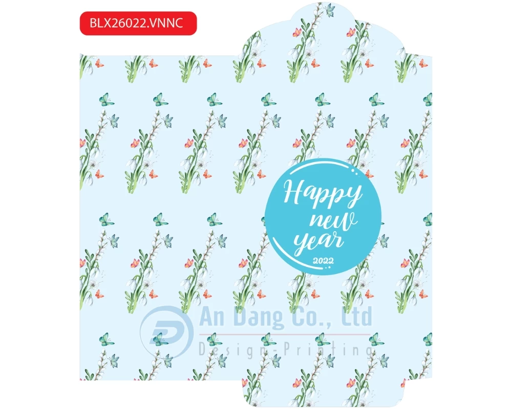 Mẫu bao lì xì nền xanh dương in hình hoa lá dễ thương