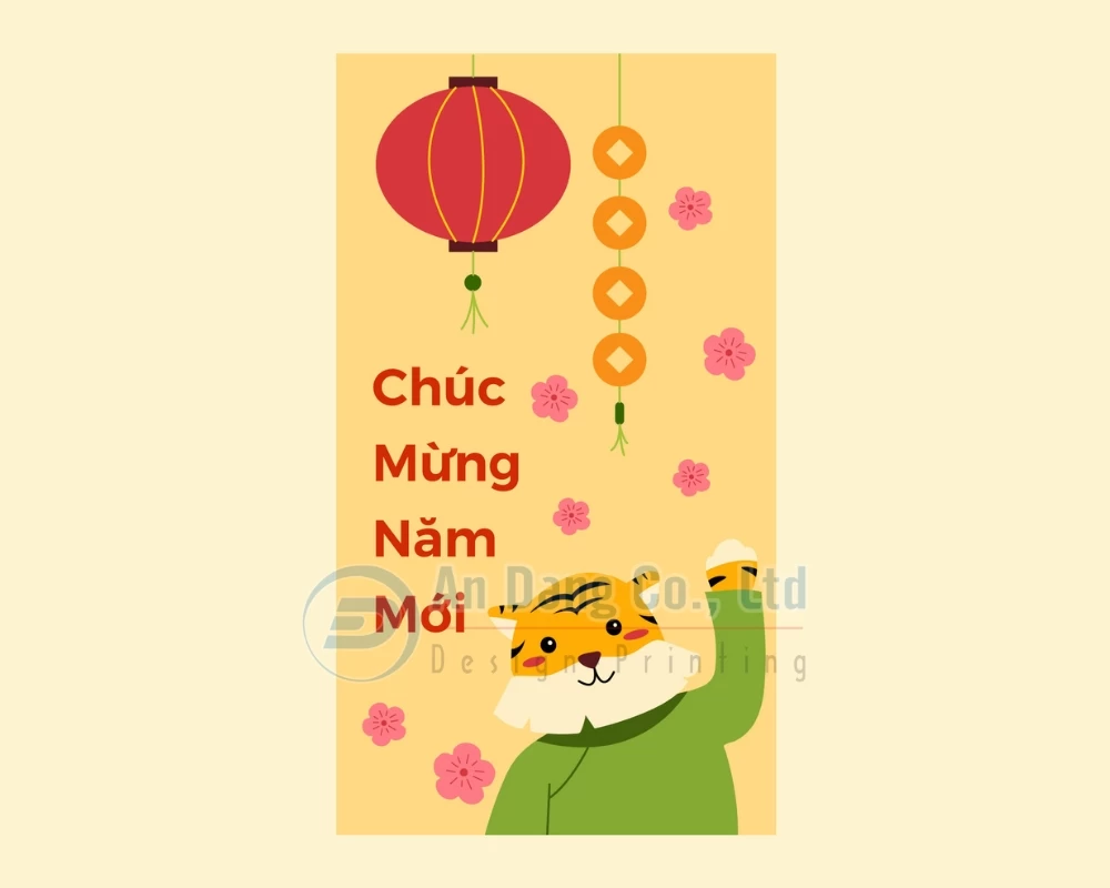 Mẫu bao lì xì cute vẽ hình con giáp dần đáng yêu