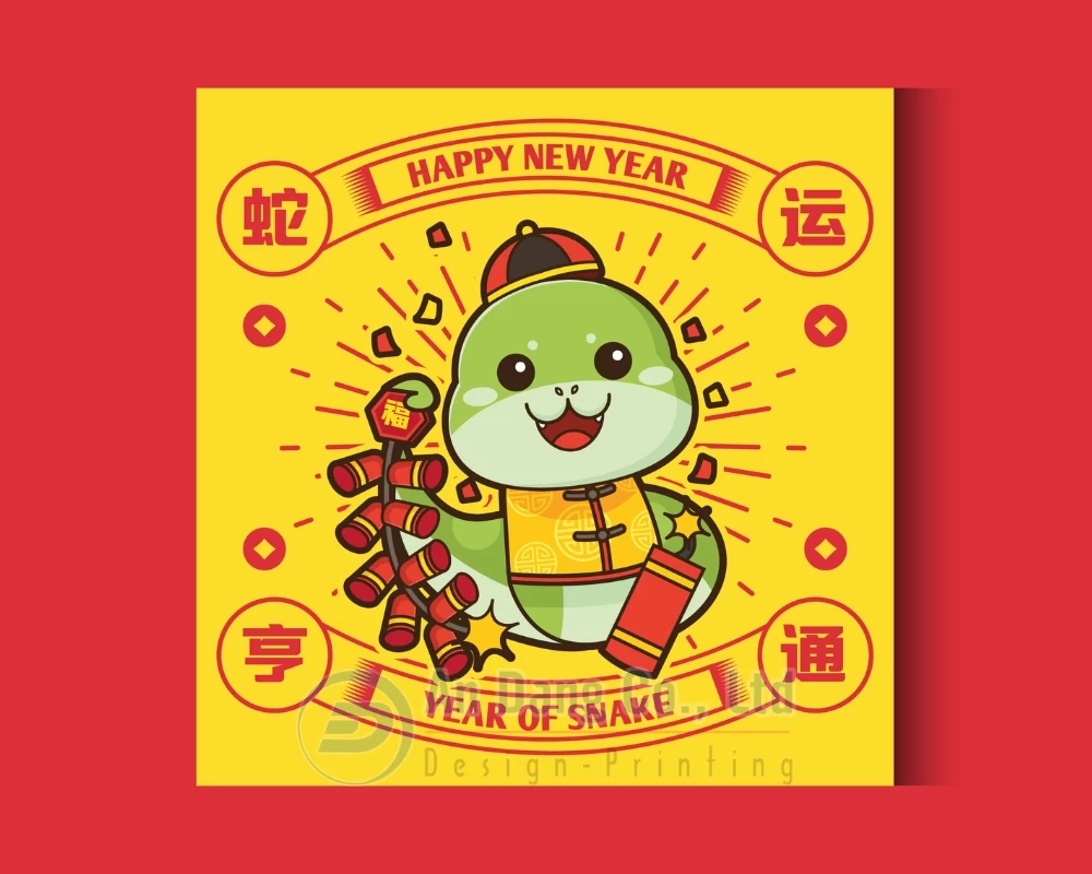 Mẫu bao lì xì có hình chibi rắn dễ thương kiểu 3