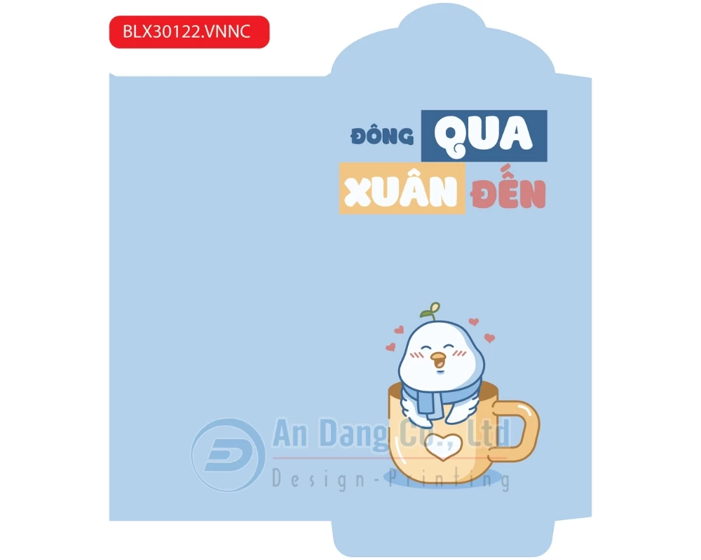 Mẫu bao lì xì có nhân vật chibi đáng yêu với nền tông màu xanh dương pastel