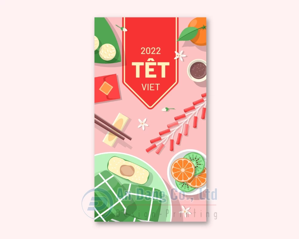 Hình bao lì xì cute minh họa bàn ăn ngày Tết với màu sắc tươi sáng kiểu 1