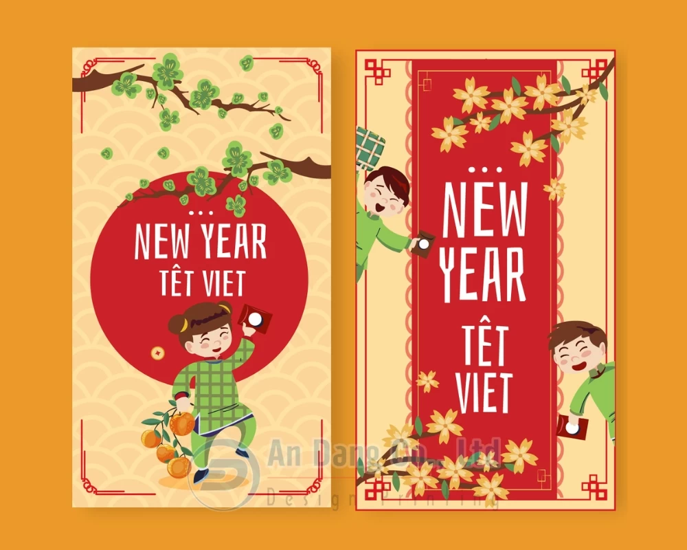 Mẫu bao lì xì cute in hình cậu bé háo hức đón Tết