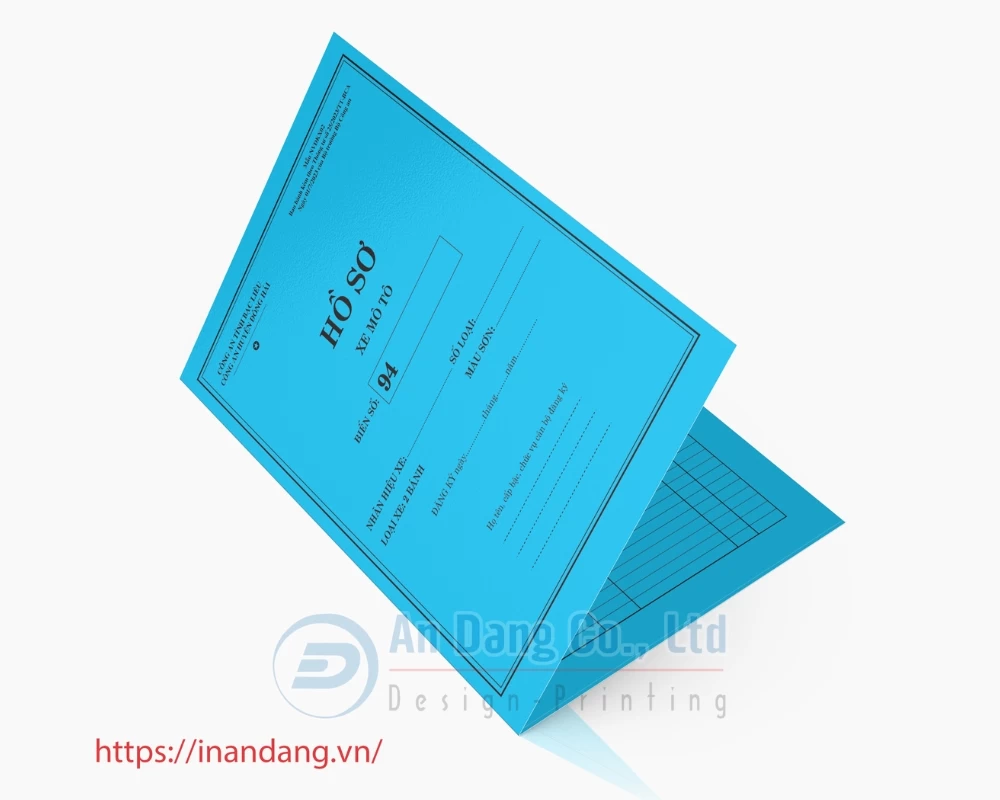 Mẫu bìa hồ sơ xe mô tô do In An Đăng thiết kế cho công an tỉnh Bạc Liêu