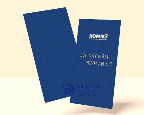 Mẫu bao lì xì sang trọng với nền in hình họa tiết hoa mai tinh tế cho công ty bất động sản Homie9