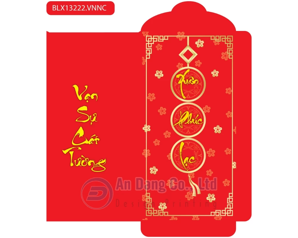 Mẫu bao lì xì tối giản, cao cấp với câu chúc “xuân phúc lạc” và “vạn sự cát tường”